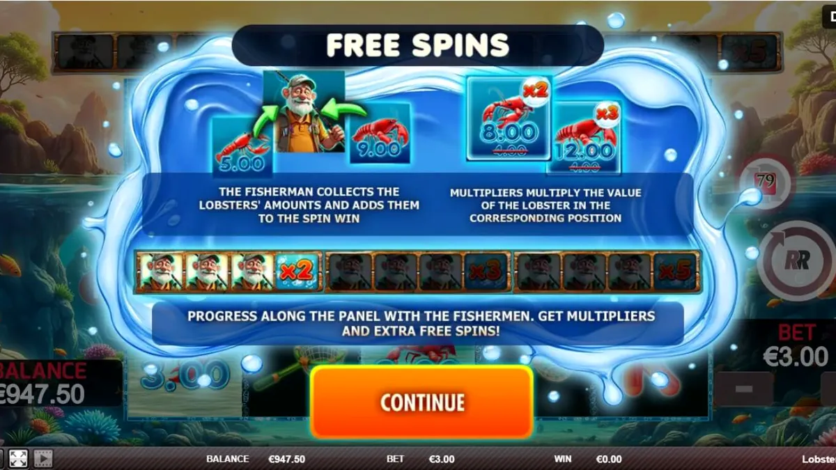 Tampilan visual slot Lobster Splash dengan tema bawah air dan simbol nelayan