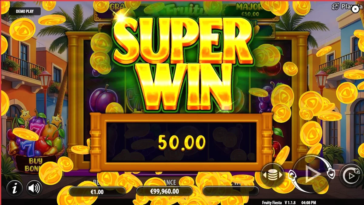 Tampilan antarmuka slot Fruity Fiesta di layar smartphone